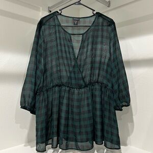Torrid Gingham Chiffon Surplice Peplum Blouse